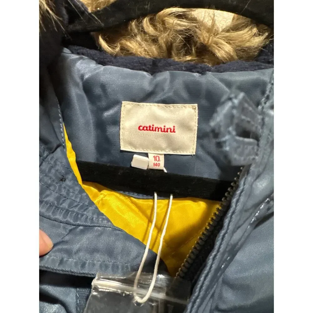 Girls Catimini Blue Faux Fur Hooded Jacket NWOT size 10